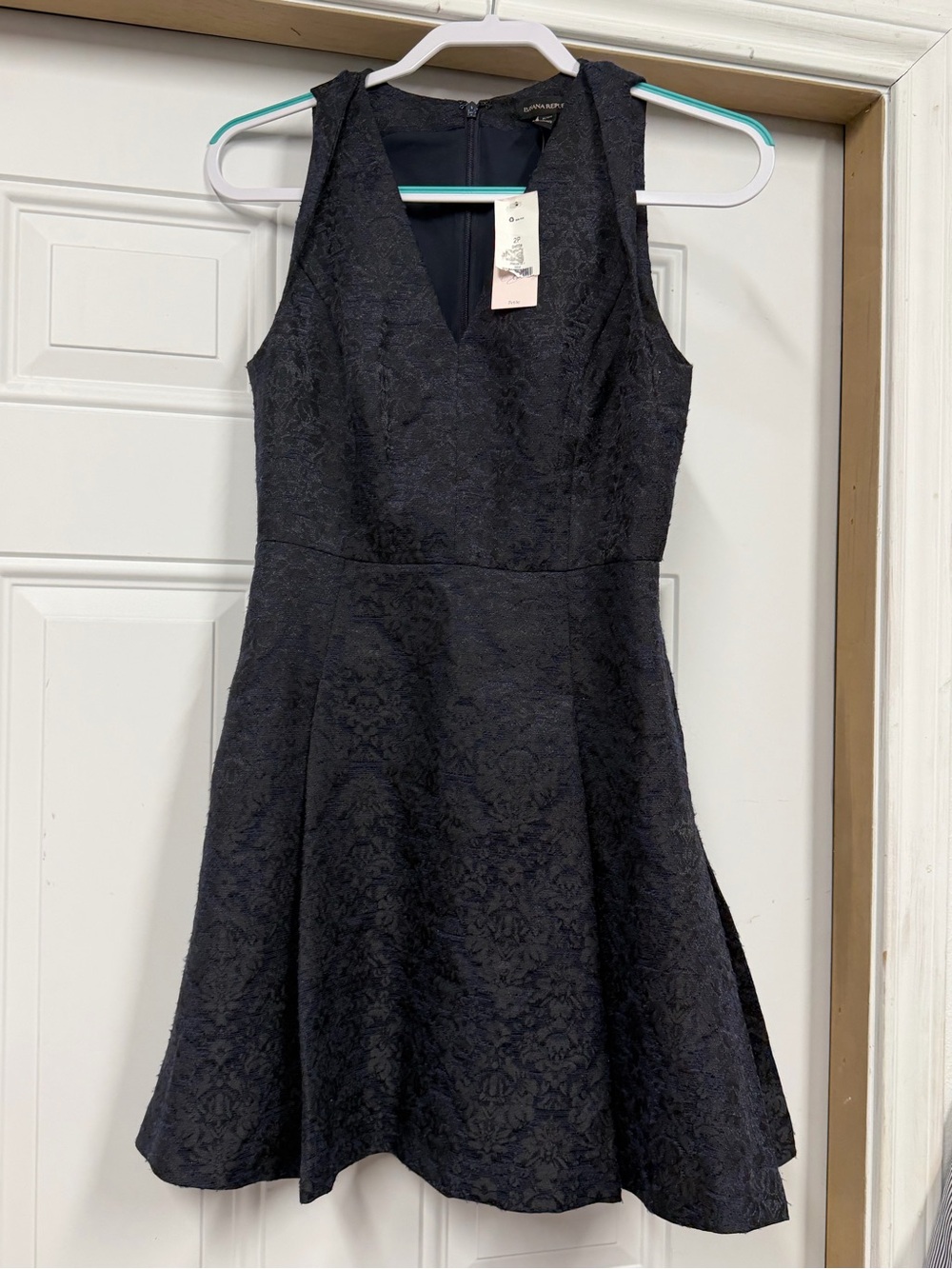Banana Republic NWT navy w/ Blk Floral Jacquard Fit-&-Flare Mini Dress #125